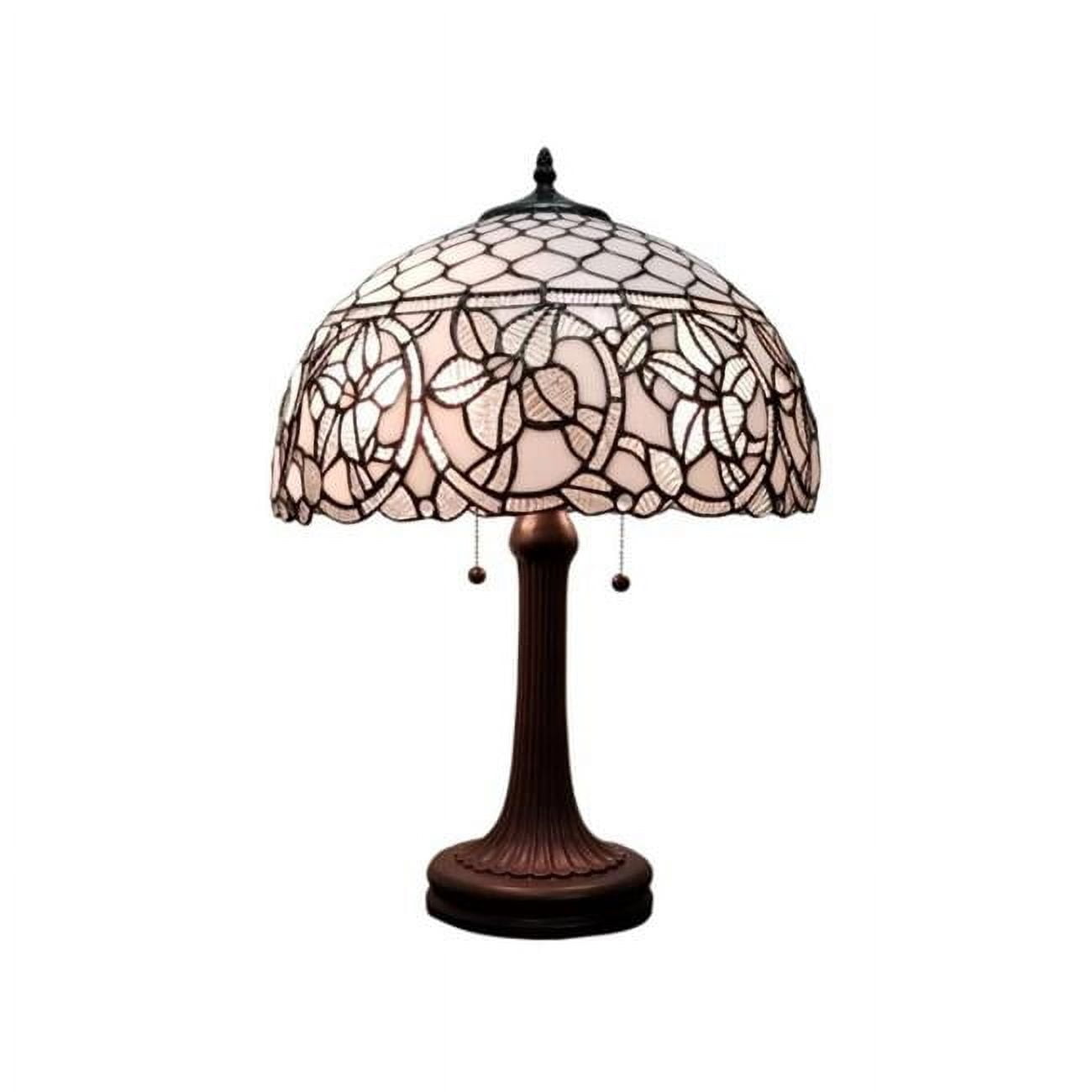 Tiffany Style White Stained Glass Floral Table Lamp