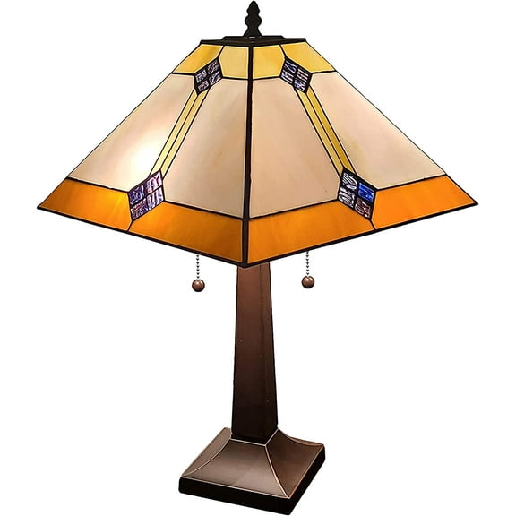 Amora Vintage Tiffany Table Lamp - Geometric Diamond Table Night Light - Yellow and Brown Glass Nightstand Lamp - 21 Tall Stained Glass Lamp Geometric Diamond Vintage