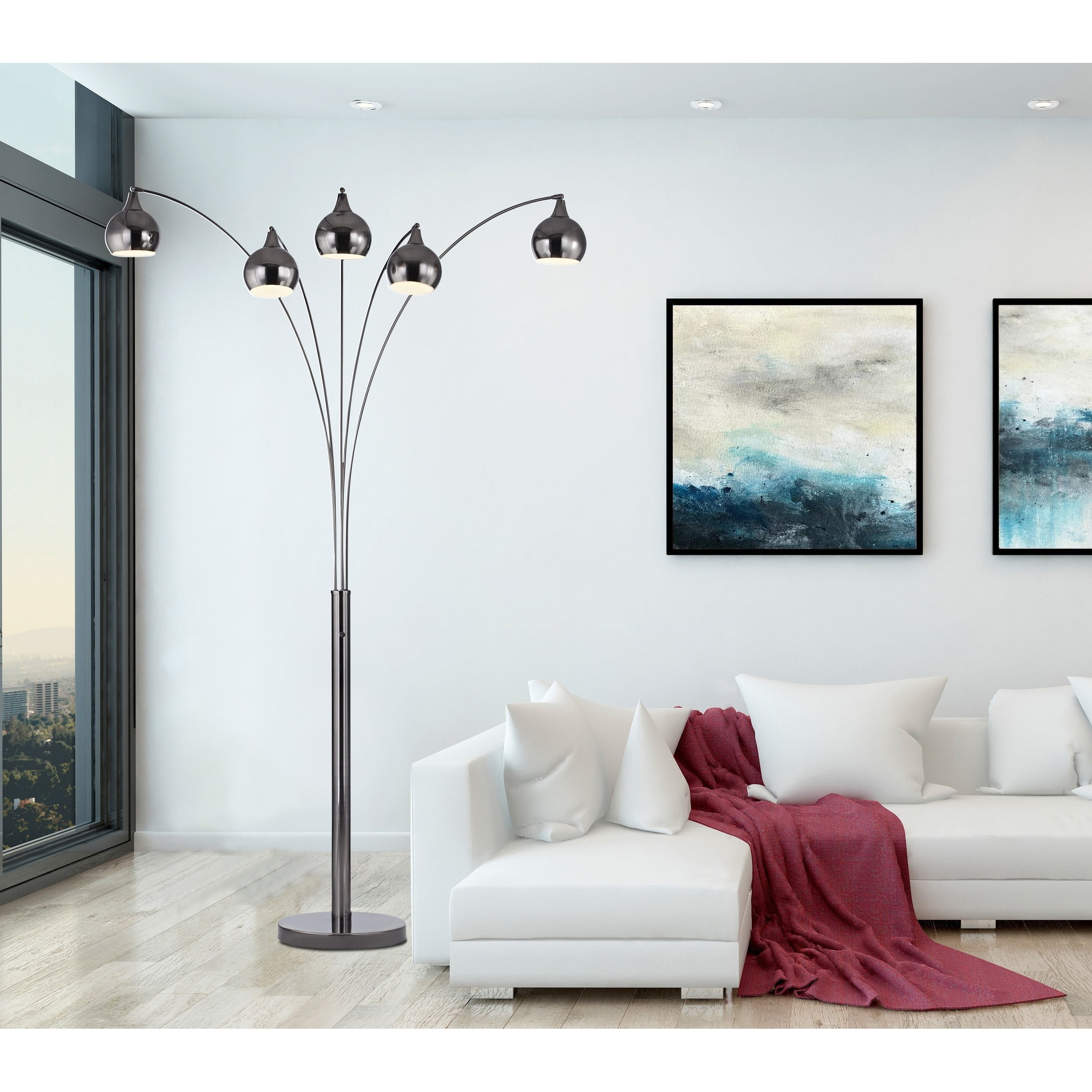 Amore 86" Black Nickel 5-Arc LED Floor Lamp