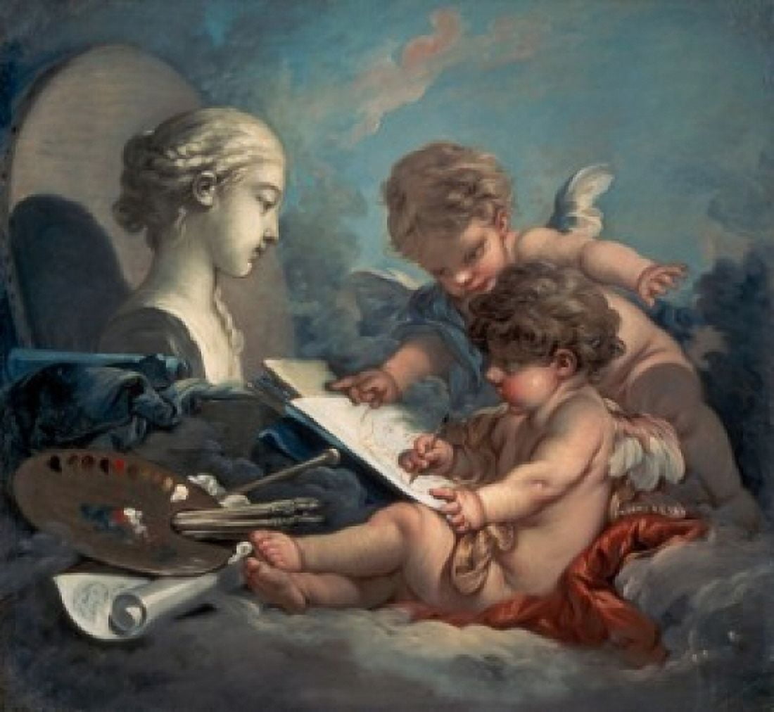 Amore Allegory of Painting Francois Boucher (1703-1770 French) Hermitage Museum St Petersburg Canvas Art - Francois Boucher (18 x 24)