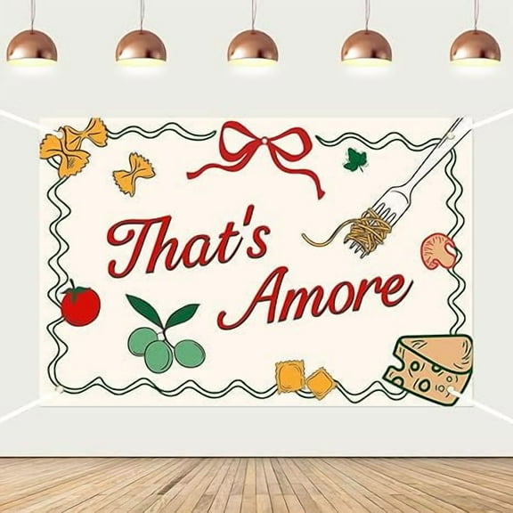 That's Amore Backdrop Italian Themed Party Decorations Red Bow Italian Pizza Pasta Photography Background for Women Bridal Shower Wedding Bachelorette Engagement Party Decor Supplies