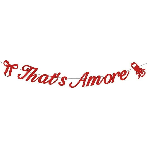 That's Amore Banner Italian Themed Party Decorations Red Bow Wall Hanging Banner That's Amore Bridal Shower Decor for Women Wedding Bachelorette Engagement Party Decor Supplies