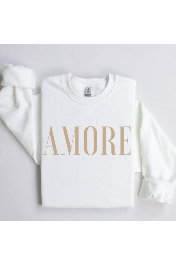 Amore Crewneck T-Shirt Cute Italian, Italia Pullover T-Shirt Gift for Her, Italian Minimal