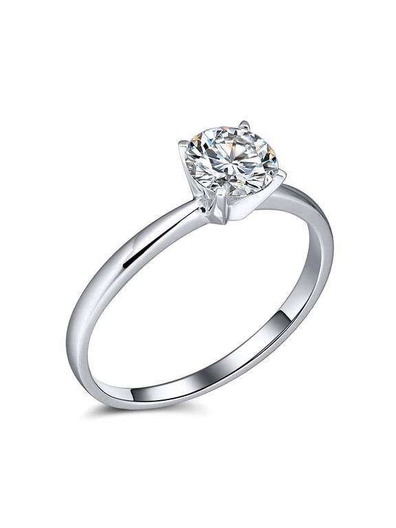 Amore 1 Ct Simulated Moissanite Solitaire Engagement Ring 14K White Gold Size 9 for Her by Ginger Lyne