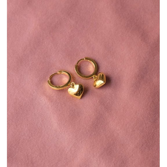 Amore Heart Hoop Earrings in 925 Sterling Silver with 18K Gold Vermeil, 1 Micron Gold, Dainty Lightweight Hoops, 23x13mm