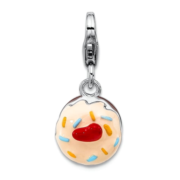 Amore La Vita Rhodium Plated Enameled Red Love Heart Topped 3-d Cake Charm 22x9.4mm Wide Pendant Necklace for Women
