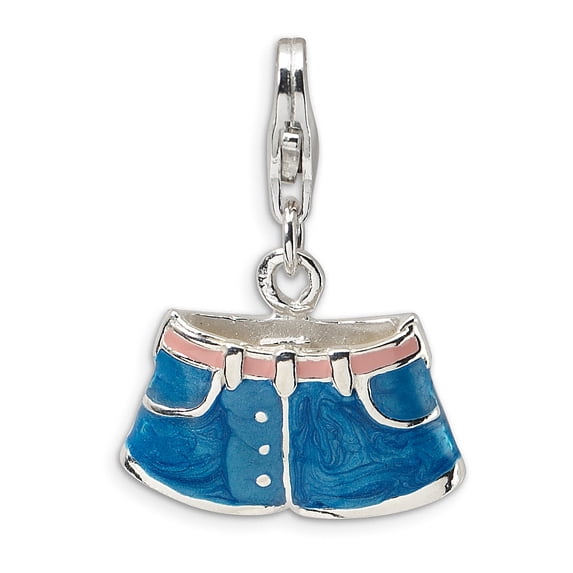 Sterling Silver Amore La Vita Polished 3-D Enameled Blue Jean Shorts Charm Pendant with Fancy Lobster Clasp