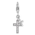 thumbnail image 1 of Sterling Silver Amore La Vita Polished CZ Two Cross Charm Pendant with Fancy Lobster Clasp, 1 of 1