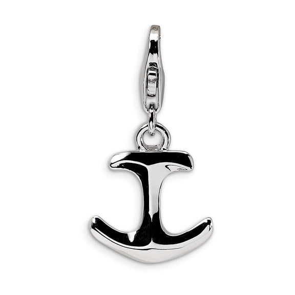 925 Sterling Silver Fancy Lobster Closure 3 D Polished Nautical Ship Mariner Anchor With Lobster Clasp Charm 24x13mm Pen