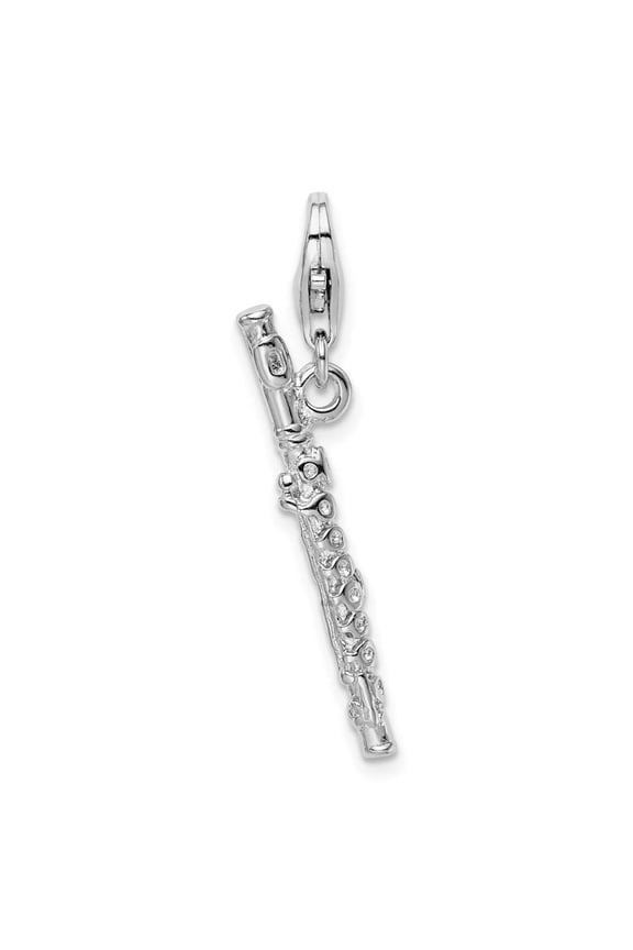 Amore La Vita Sterling Silver Rhodium-plated Polished 3-D Flute Charm with Fancy Lobster Clasp
