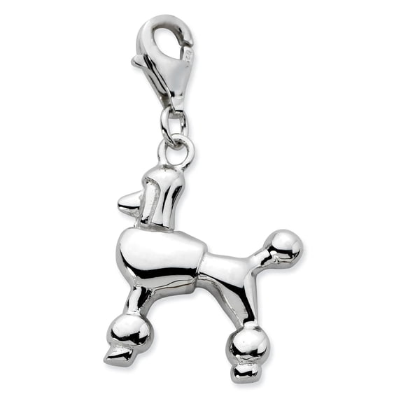 Amore La Vita Sterling Silver Rhodium-plated Polished 3D Poodle Charm with Fancy Lobster Clasp