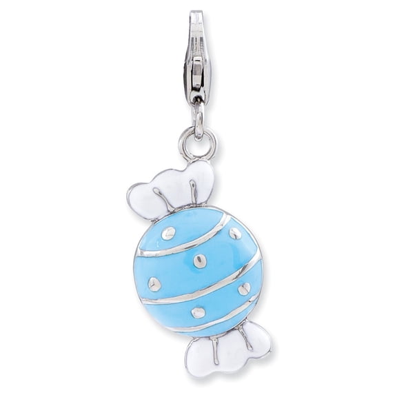 Amore La Vita Sterling Silver Rhodium-plated Polished Enameled Piece of Candy in Wrapper Charm with Fancy Lobster Clasp