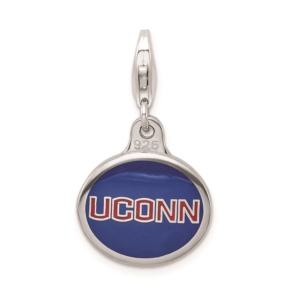 Finest Gold Amore La Vita Sterling Silver Rhodium-Plated Polished Enameled University of Connecticut Charm with Fancy Lobster Clasp