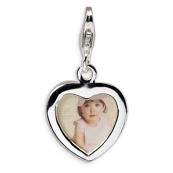 Amore La Vita Sterling Silver Rhodium-plated Polished Heart Frame Charm with Fancy Lobster Clasp