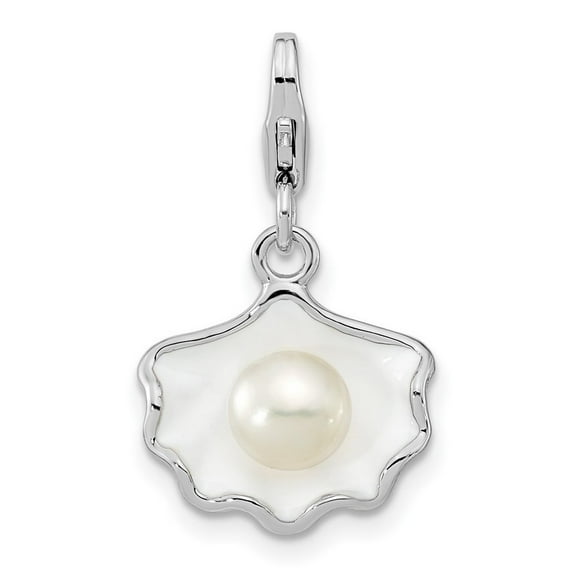 925 Sterling Silver Polished Fancy Lobster Closure Enameled Shell Freshwater Cultured Pearl With Lobster Clasp Charm Pen