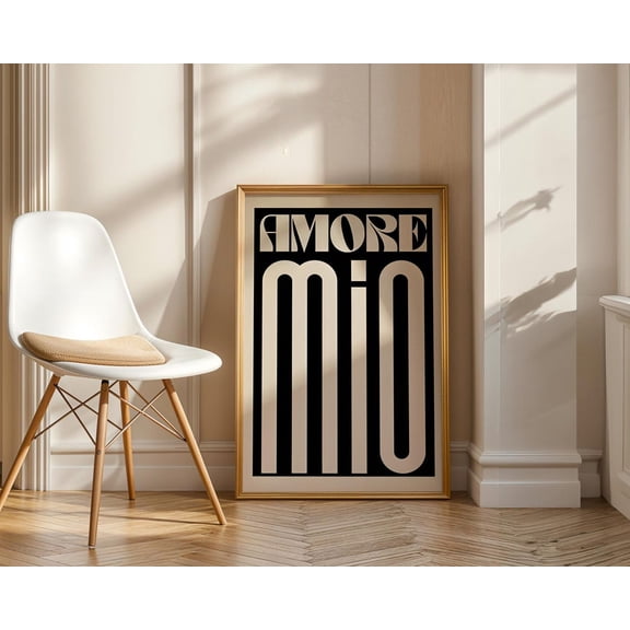Amore Mio Wall Art, Minimalist Black And White Typography Print, Unframed Paper Poster 8x10in