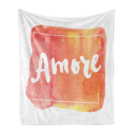 Amore Soft Flannel Fleece Throw Blanket, Love Theme Italian Way Inky Tangerine Toned Background with Brush Strokes Print, Cozy Plush for Indoor and Outdoor Use, 50" x 70", Multicolor, by Ambesonne