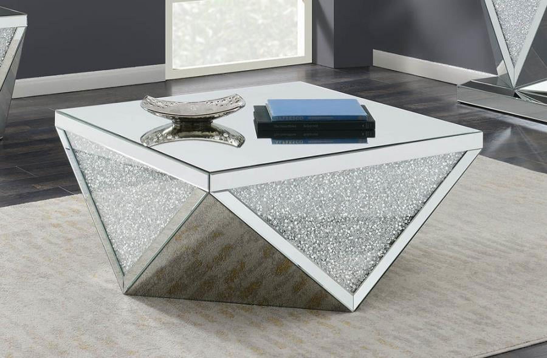 Amore Square Silver Glass and Wood Mirrored Coffee Table