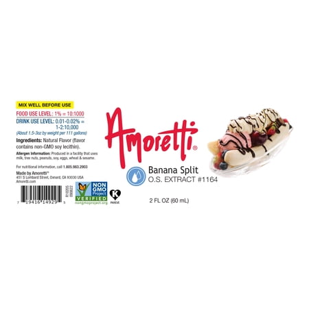 Amoretti - Banana Split Extract Oil Soluble 4 oz - Highly Concentrated & Perfect For Pastry or Savory applications, Preservative Free, Vegan, Kosher Pareve, TTB Approved, Non-GMO