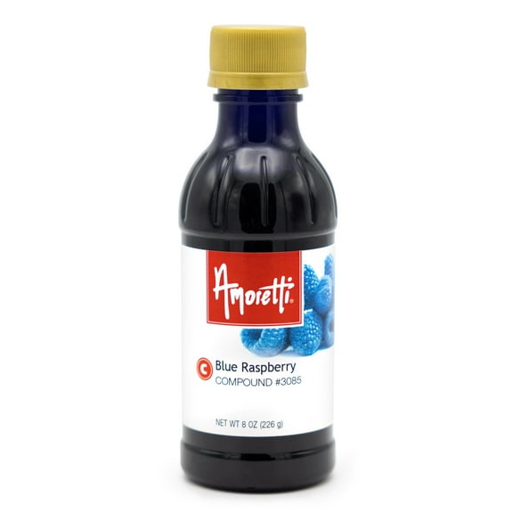 Amoretti - Blue Raspberry Compound Artificial Color / 8 oz - Natural Flavors, Shelf Stable Even After Opening, Certified Kosher, TTB Approved, Perfect for Baking Applications & Beverages