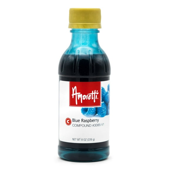 Amoretti - Blue Raspberry Compound Natural Color / 8 oz - Natural Flavors, Shelf Stable Even After Opening, Certified Kosher, TTB Approved, Perfect for Baking Applications & Beverages