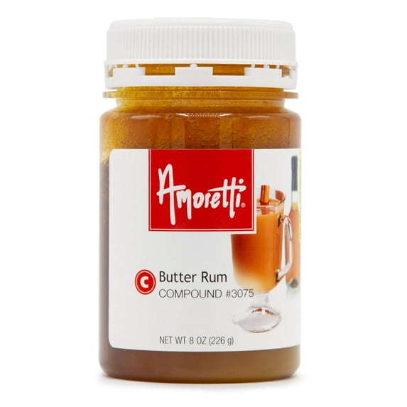 Amoretti - Butter Rum Compound 8 oz - Natural Flavors, Shelf Stable Even After Opening, Certified Kosher, TTB Approved, Perfect for Baking Applications & Beverages