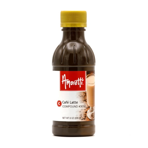 Amoretti - Cafe Latte Compound 8 oz - Natural Flavors, Shelf Stable Even After Opening, Certified Kosher, TTB Approved, Perfect for Baking Applications & Beverages