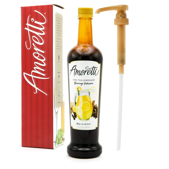 Amoretti - Chai Tea Lemonade Beverage Infusion, 94 Servings Per Bottle (750 ml) - Drink Mix & Water Enhancer with Pump for Flavoring Cocktails, Waters, Teas, and other Beverages, Preservative Free