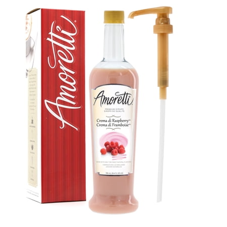Amoretti - Crema Di Raspberry™ Syrup, 94 Servings Per Bottle (750 ml), with Pump for Flavoring Coffees, Cocktails, and other Beverages, Gluten Free, GMO/GEO Free, Preservative Free