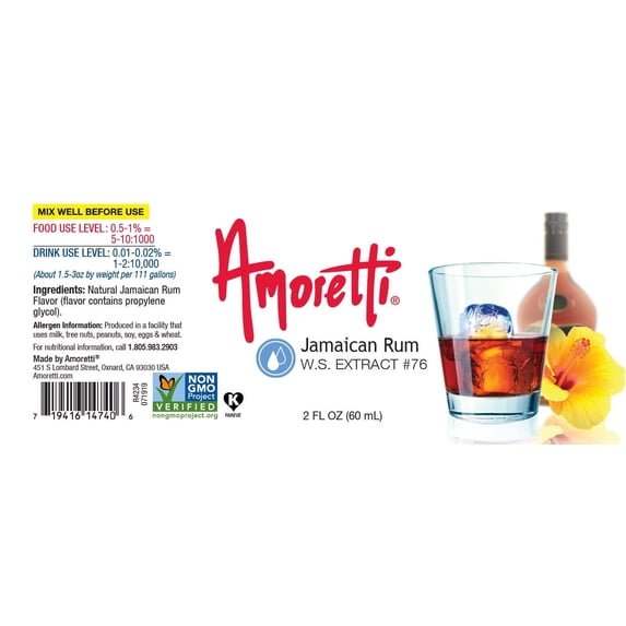 Amoretti - Jamaican Rum Extract Water Soluble 8 lbs - Highly Concentrated & Perfect For Pastry, Savory, Brewing, and more, Preservative Free, Vegan, Kosher Pareve, Keto Friendly