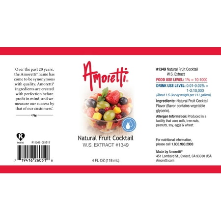Amoretti - Natural Fruit Cocktail Type Extract Water Soluble 4 oz - Highly Concentrated & Perfect For Pastry, Savory, Brewing, and more, Preservative Free, Vegan, Kosher Pareve, Keto Friendly