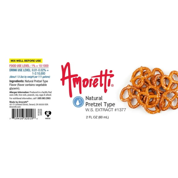 Amoretti - Natural Pretzel Type Extract Water Soluble 4 oz - Highly Concentrated & Perfect For Pastry, Savory, Brewing, and more, Preservative Free, Vegan, Kosher Pareve, Keto Friendly