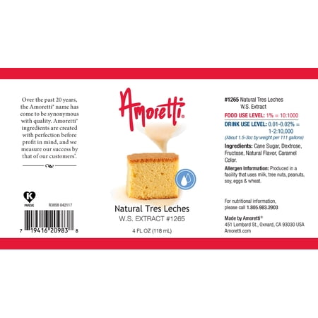 Amoretti - Natural Tres Leches Extract Water Soluble 4 oz - Highly Concentrated & Perfect For Pastry, Savory, Brewing, and more, Preservative Free, Vegan, Kosher Pareve, Keto Friendly