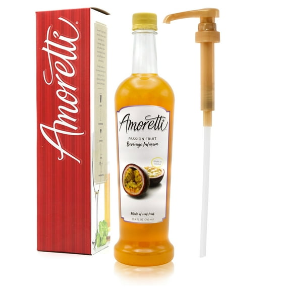 Amoretti - Passion Fruit Beverage Infusion, 94 Servings Per Bottle (750 ml) - Drink Mix & Water Enhancer with Pump for Flavoring Cocktails, Waters, Teas, and other Beverages, Preservative Free
