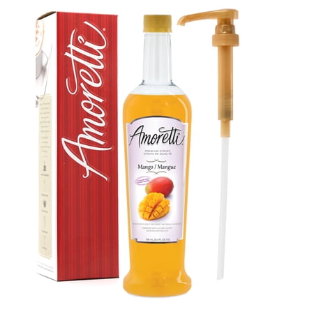 Amoretti - Sugar Free Mango Syrup, 94 Servings Per Bottle (750 ml), with Pump for Flavoring Coffees, Cocktails, and other Beverages, Gluten Free, GMO/GEO Free, Preservative Free