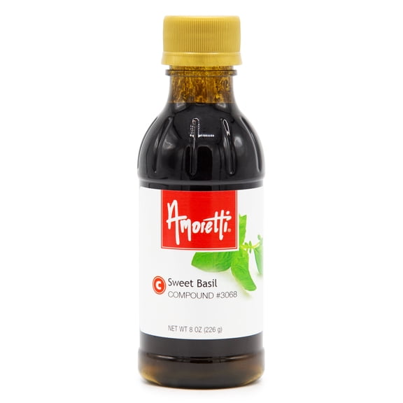 Amoretti - Sweet Basil Compound 8 oz - Natural Flavors, Shelf Stable Even After Opening, Certified Kosher, TTB Approved, Perfect for Baking Applications & Beverages