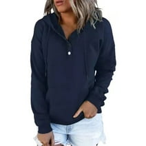 Amoretu Hooded Sweatshirts for Woman Drawstring Long Sleeve Pullover, Navy XL