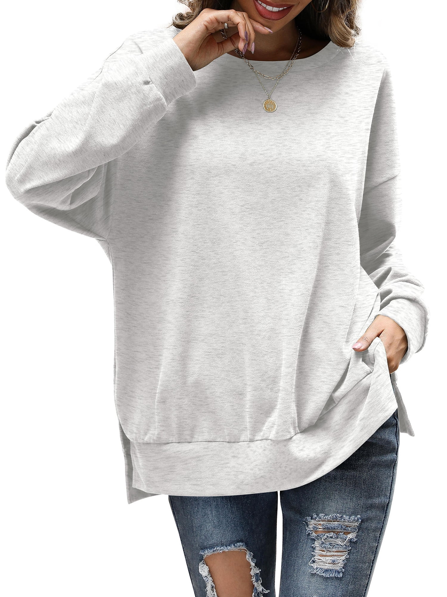 Fancyglim Sweatshirts for Women Crew Neck Long Sleeve Pullover Tops Gray M