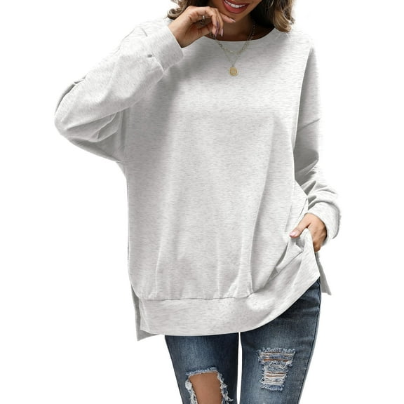 Fancyglim Sweatshirts for Women Crew Neck Long Sleeve Pullover Tops Gray XL