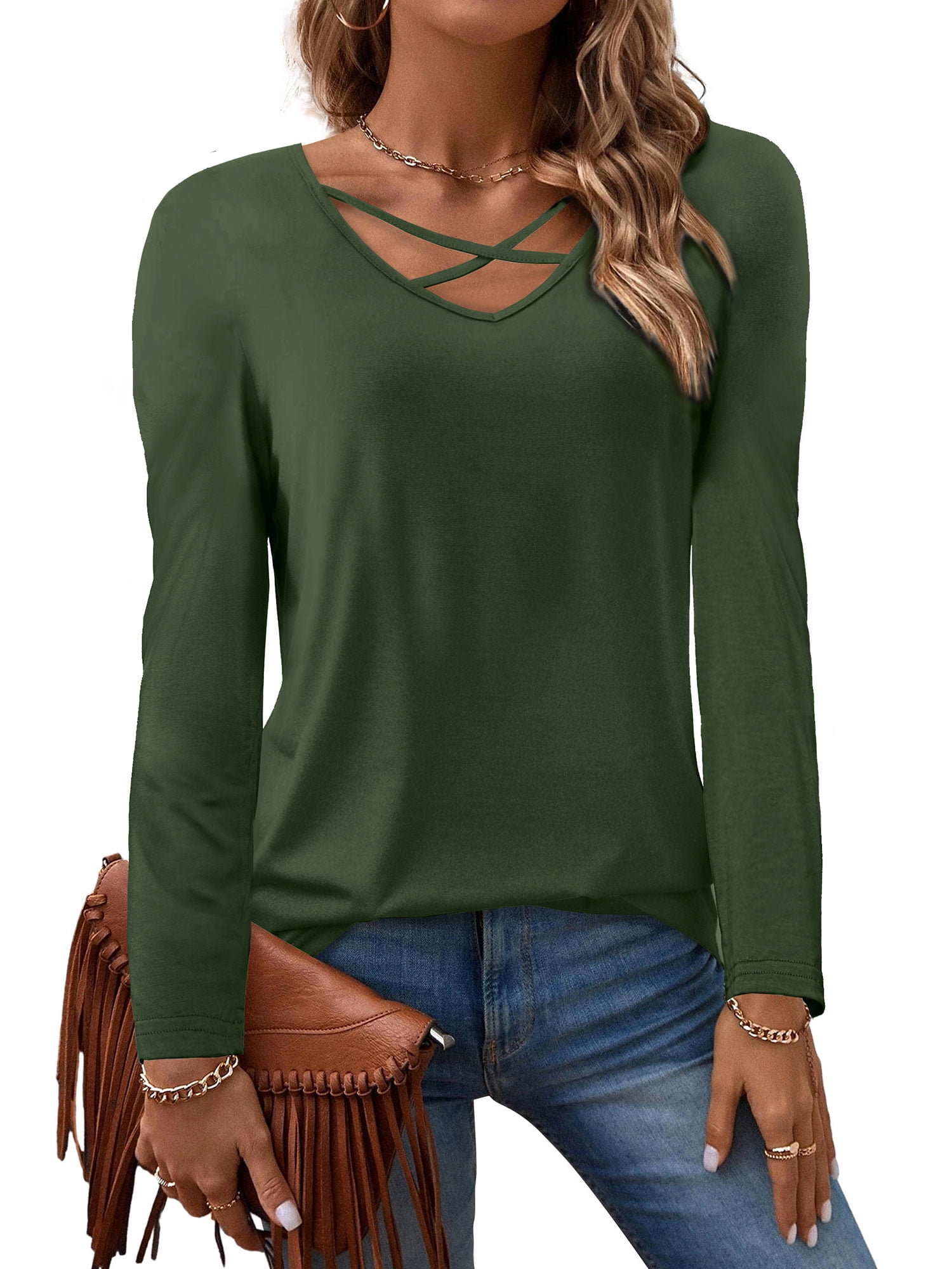 Amoretu Women's Cold Shoulder T-Shirt – Loose Fit Summer Top With V-Neck