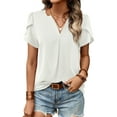 thumbnail image 1 of Amoretu Women Casual Pleated Tops Petal Cap Sleeve V Neck Tee Blouse White M, 1 of 4