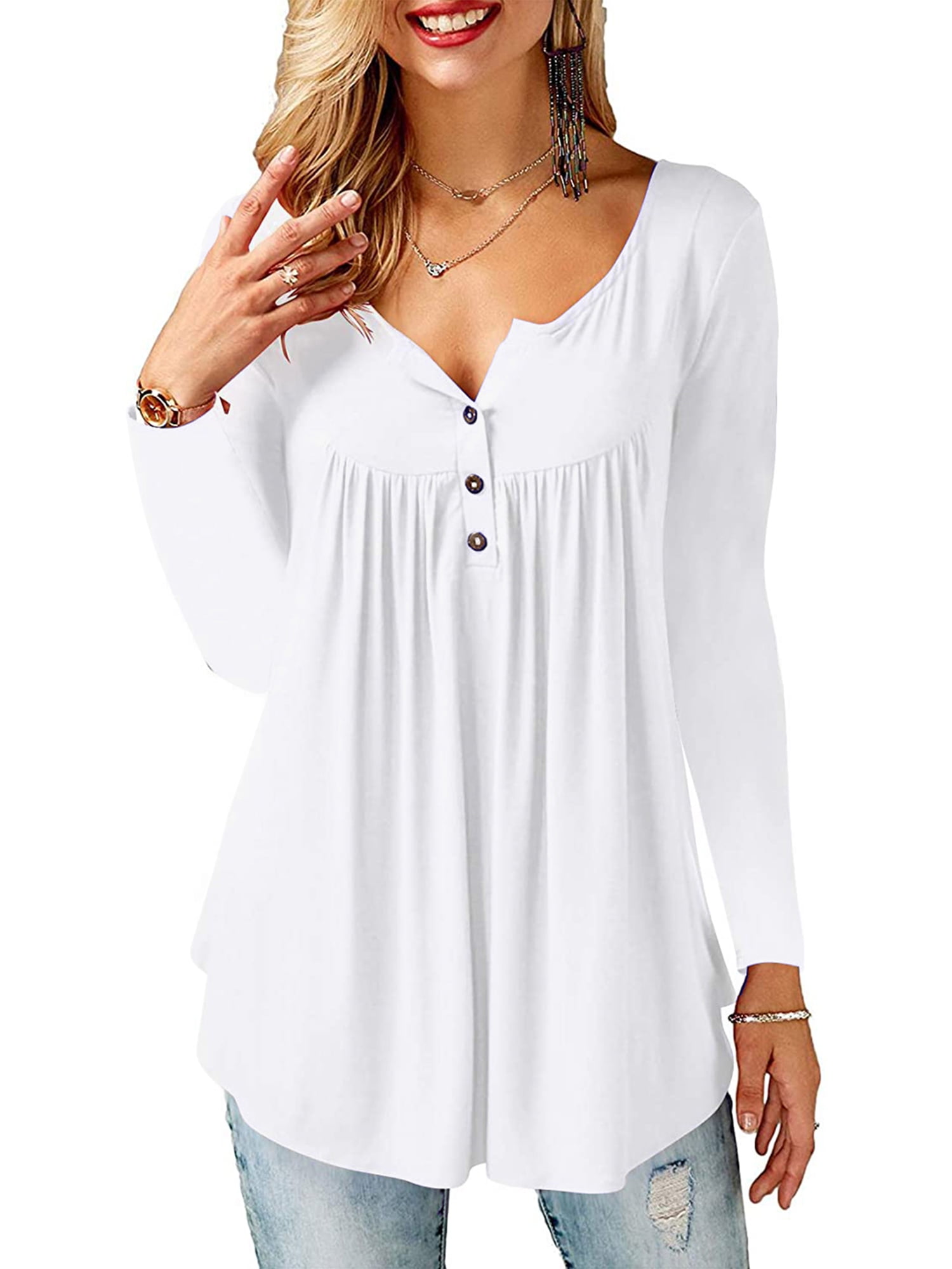 Amoretu Women's Long Sleeve V-Neck T-Shirt - Loose Fit Basic Tee In Black, Soft Rayon Fabric (Size XL) - View #2