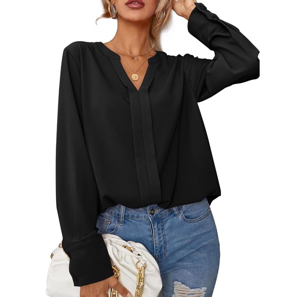 Amoretu Women Long Sleeve Shirt Summer VNeck Blouse Fashion Tops White