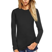 Amoretu Women Shirt Long Sleeve Crew Neck T-shirt Tee Tops(Black S)