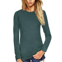 Amoretu Women T Shirt Long Sleeve Crew Neck Tee Tops(Green L)