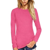 Amoretu Women T Shirt Long Sleeve Crew Neck Tee Tops(Pink 2XL)