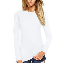 Amoretu Women T Shirt Long Sleeve Crew Neck Tee Tops(White XL)