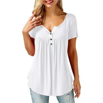 ktyne Summer Tops for Women 2024 V Neck Tshirts Button Independence Day ...