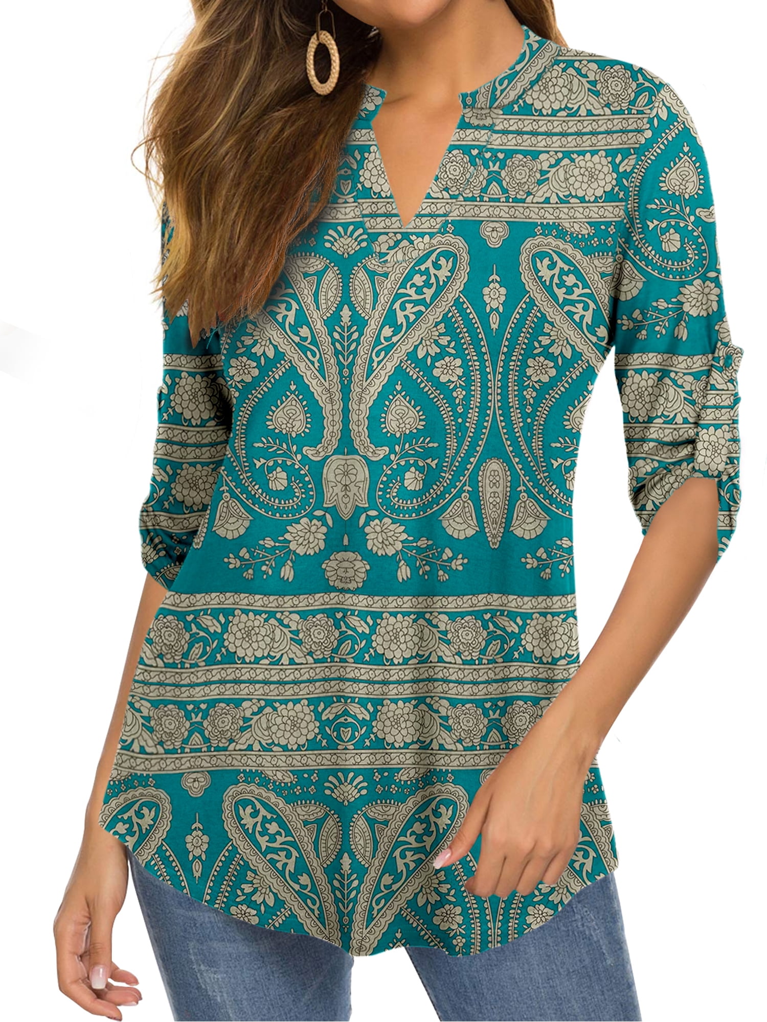 Women's Paisley Print Casual Hollow Denim Shirt main image 1