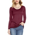 thumbnail image 1 of Fancyglim Women's Casual T shirts Scoop Neck Long Sleeve Tops (Burgundy S), 1 of 4